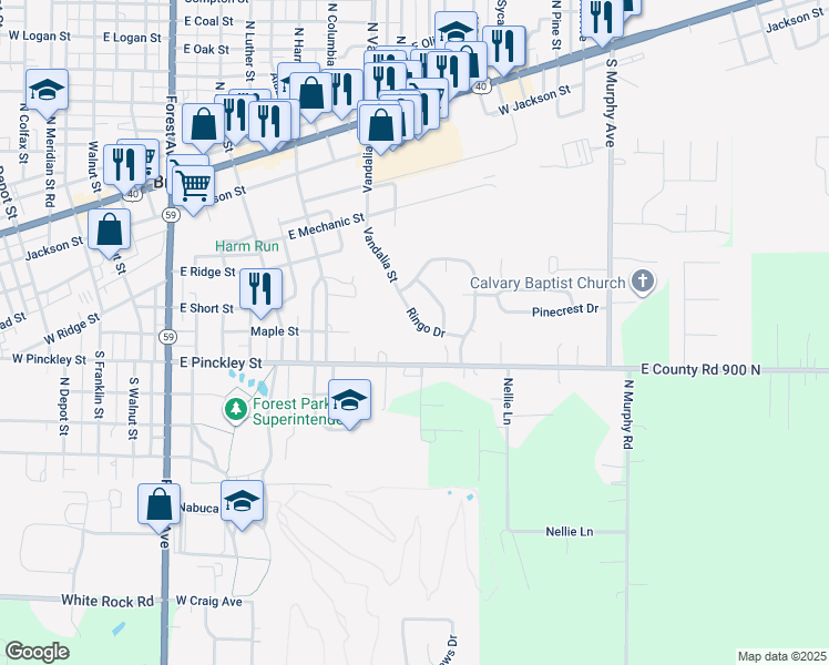 map of restaurants, bars, coffee shops, grocery stores, and more near 513 Ringo Drive in Brazil