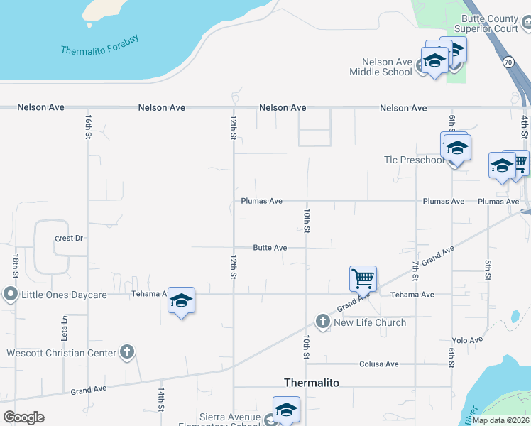 map of restaurants, bars, coffee shops, grocery stores, and more near 1127 Plumas Avenue in Oroville