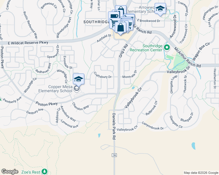 map of restaurants, bars, coffee shops, grocery stores, and more near 10868 Hickory Ridge Lane in Littleton