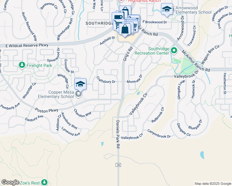 map of restaurants, bars, coffee shops, grocery stores, and more near 10868 Hickory Ridge Lane in Littleton