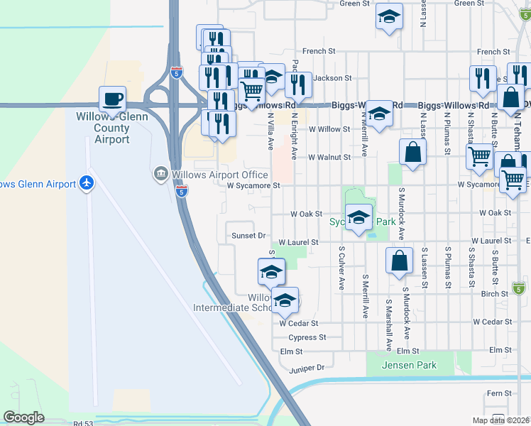 map of restaurants, bars, coffee shops, grocery stores, and more near 7 Donnie Lane in Willows