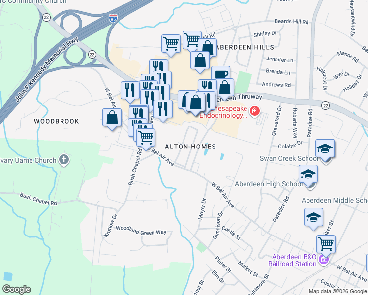 map of restaurants, bars, coffee shops, grocery stores, and more near 747 Rand Street in Aberdeen