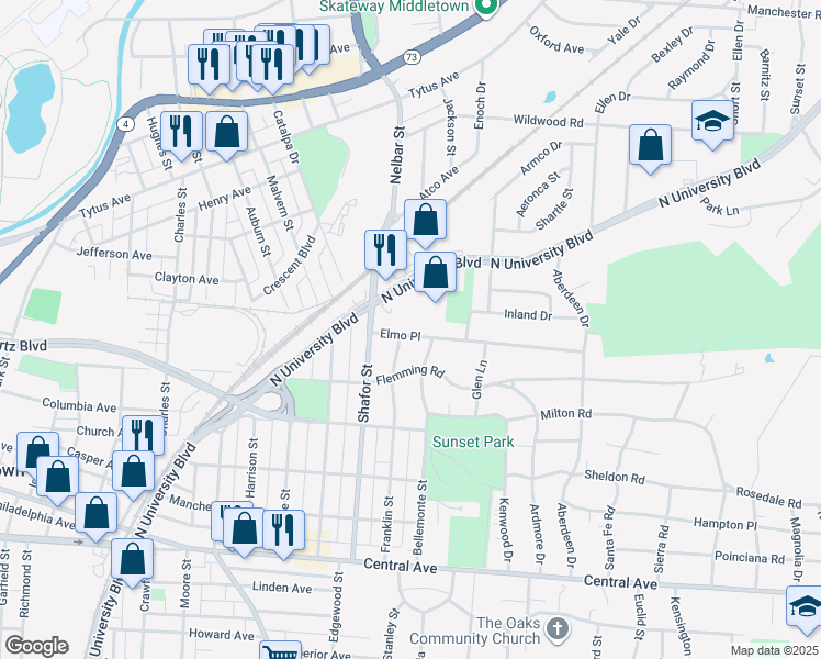 map of restaurants, bars, coffee shops, grocery stores, and more near 2506 Elmo Place in Middletown