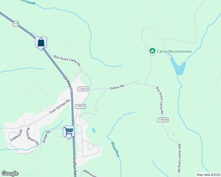 map of restaurants, bars, coffee shops, grocery stores, and more near Dalton Road in Monongalia County