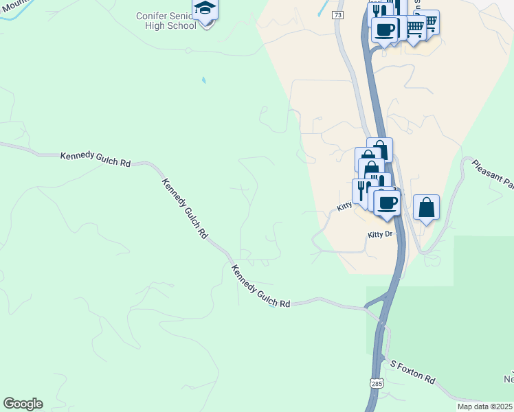 map of restaurants, bars, coffee shops, grocery stores, and more near 10886 Marclif Road in Conifer