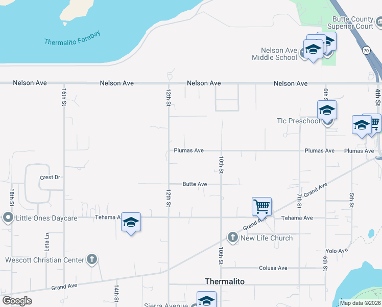 map of restaurants, bars, coffee shops, grocery stores, and more near 1127 Plumas Avenue in Oroville