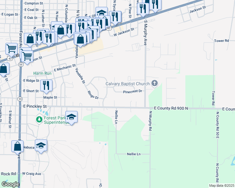 map of restaurants, bars, coffee shops, grocery stores, and more near 510 Edgewood Drive in Brazil