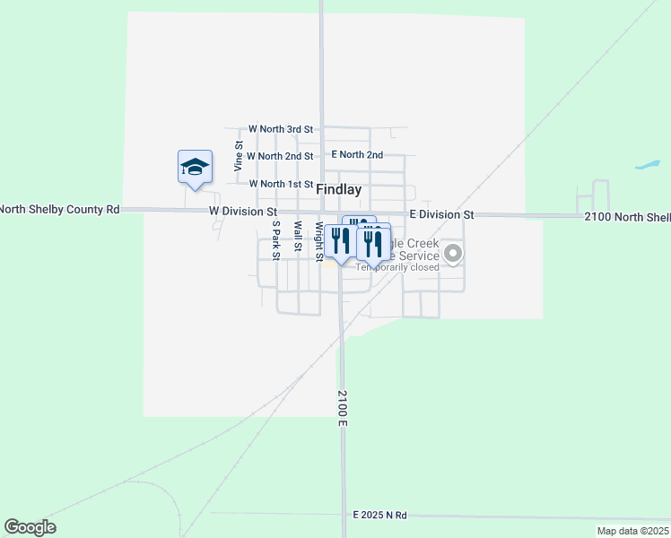map of restaurants, bars, coffee shops, grocery stores, and more near 312 Main Street in Findlay