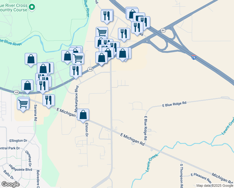 map of restaurants, bars, coffee shops, grocery stores, and more near 216 Progress Road in Shelbyville