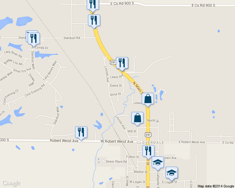 map of restaurants, bars, coffee shops, grocery stores, and more near Anna Street in Cloverdale