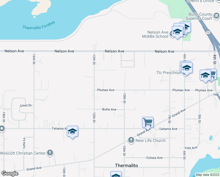 map of restaurants, bars, coffee shops, grocery stores, and more near 1066 Plumas Avenue in Oroville