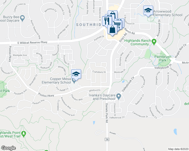 map of restaurants, bars, coffee shops, grocery stores, and more near 10803 Fairmont Lane in Littleton
