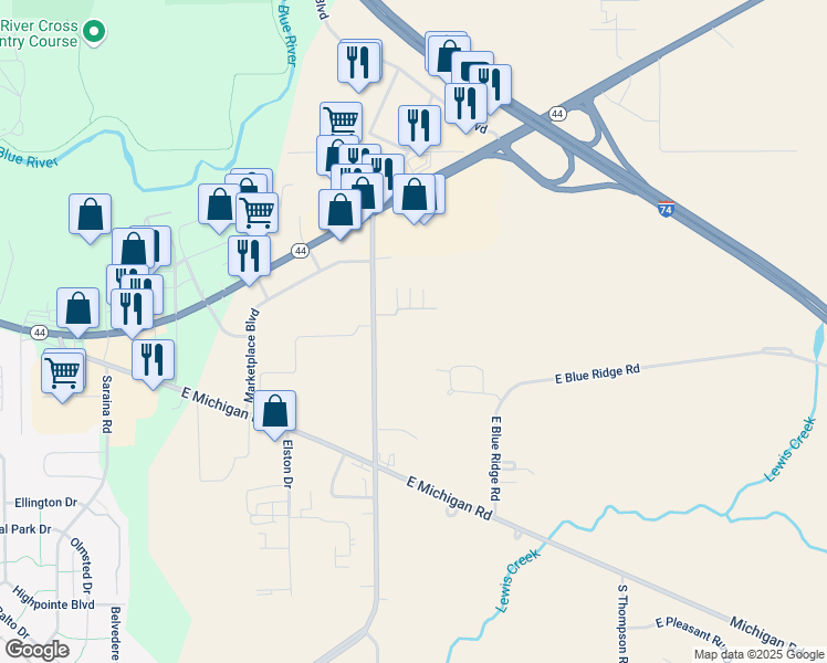 map of restaurants, bars, coffee shops, grocery stores, and more near 216 Progress Road in Shelbyville