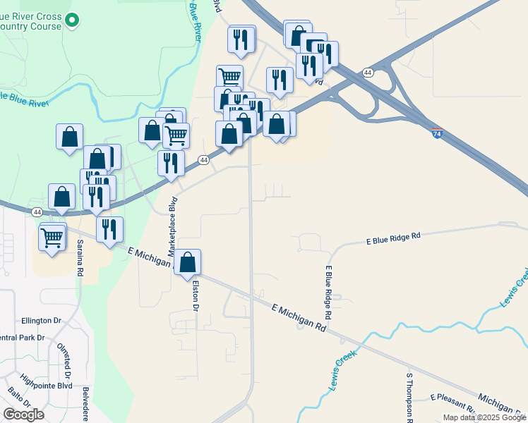 map of restaurants, bars, coffee shops, grocery stores, and more near 216 Progress Road in Shelbyville
