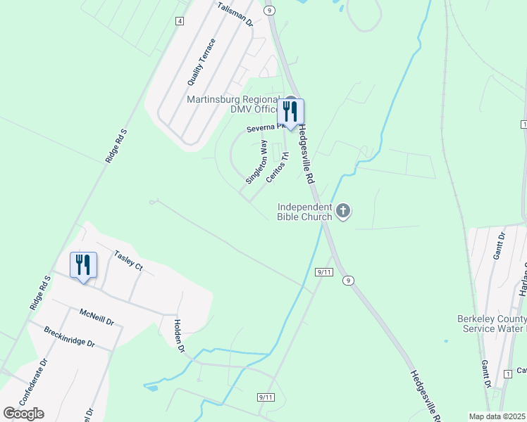 map of restaurants, bars, coffee shops, grocery stores, and more near 40 Salida Trail in Martinsburg