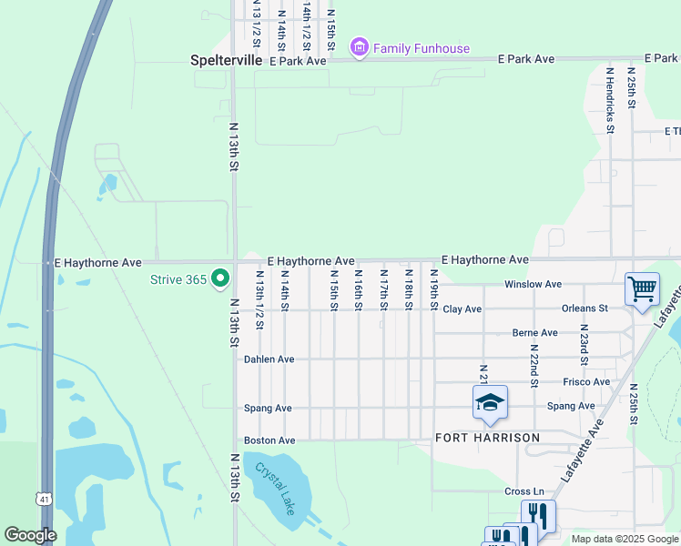 map of restaurants, bars, coffee shops, grocery stores, and more near 1501-1599 East Haythorne Avenue in Terre Haute