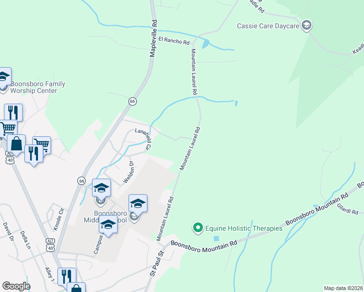 map of restaurants, bars, coffee shops, grocery stores, and more near 7424 Mountain Laurel Road in Boonsboro