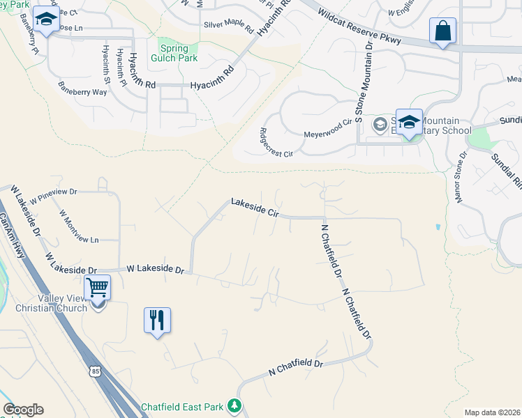 map of restaurants, bars, coffee shops, grocery stores, and more near 6474 Lakeside Circle in Littleton