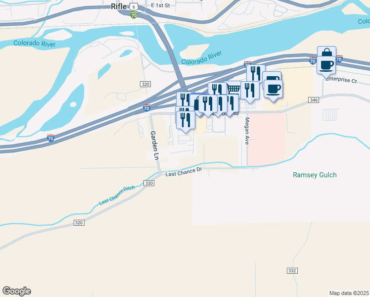map of restaurants, bars, coffee shops, grocery stores, and more near 356 South 9th Street in Rifle