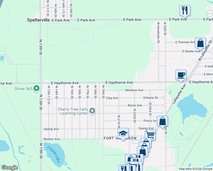 map of restaurants, bars, coffee shops, grocery stores, and more near East Haythorne Avenue in North Terre Haute