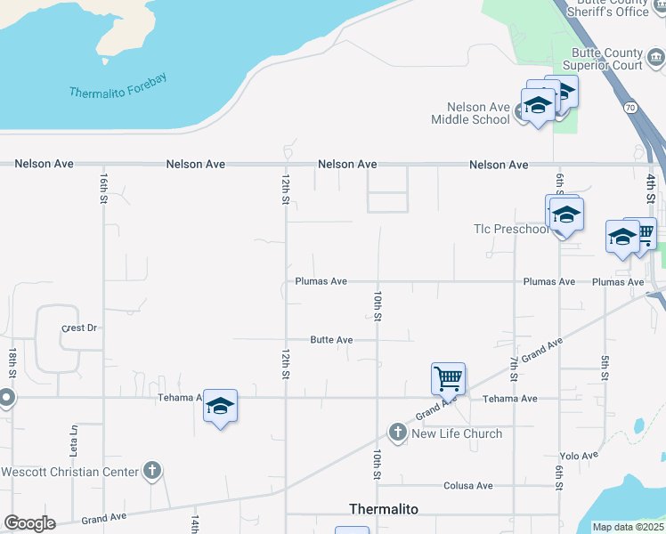 map of restaurants, bars, coffee shops, grocery stores, and more near 1066 Plumas Avenue in Oroville