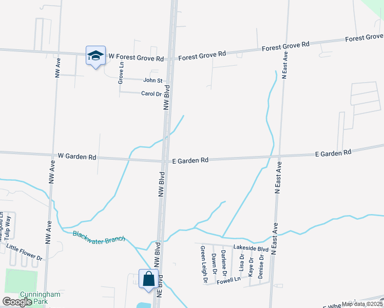 map of restaurants, bars, coffee shops, grocery stores, and more near 124 East Garden Road in Vineland