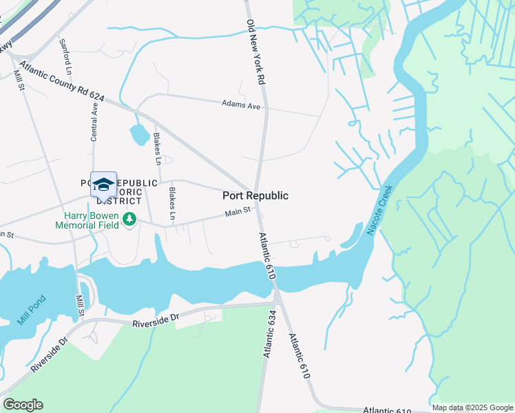 map of restaurants, bars, coffee shops, grocery stores, and more near 38 Smithville-Port Republic Road in Port Republic