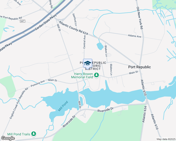 map of restaurants, bars, coffee shops, grocery stores, and more near 137 Pomona Avenue in Port Republic