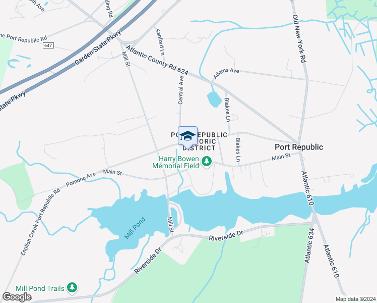 map of restaurants, bars, coffee shops, grocery stores, and more near 137 Pomona Avenue in Port Republic