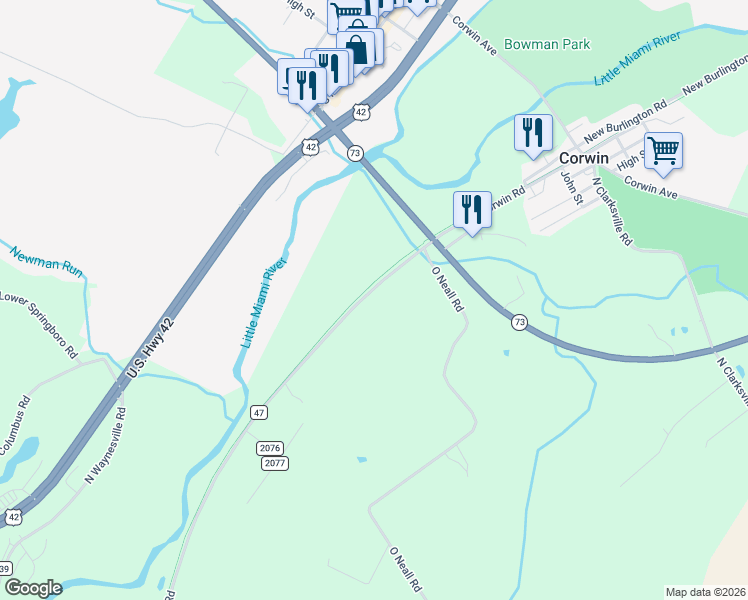 map of restaurants, bars, coffee shops, grocery stores, and more near 6291 Corwin Road in Waynesville
