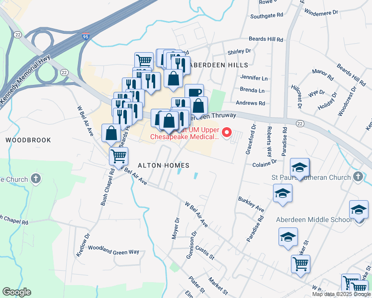 map of restaurants, bars, coffee shops, grocery stores, and more near 660 McHenry Road in Aberdeen