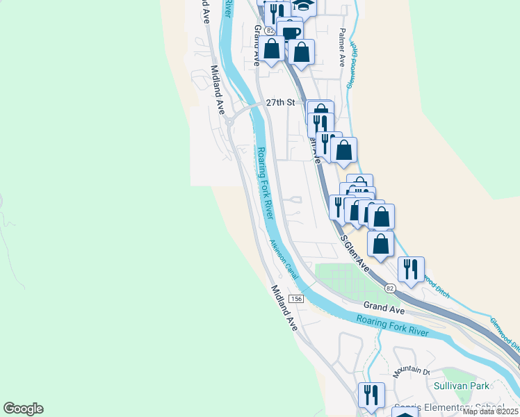 map of restaurants, bars, coffee shops, grocery stores, and more near 3104 Hager Lane in Glenwood Springs
