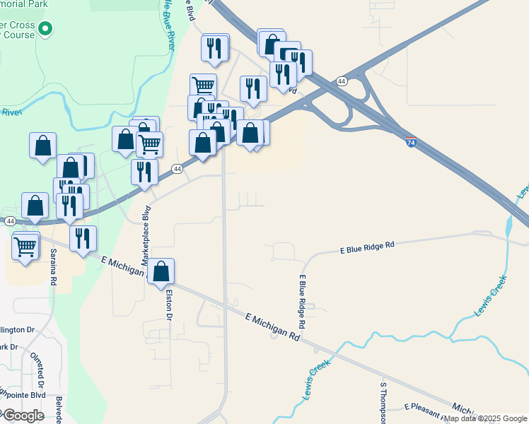 map of restaurants, bars, coffee shops, grocery stores, and more near 320 Progress Road in Shelbyville