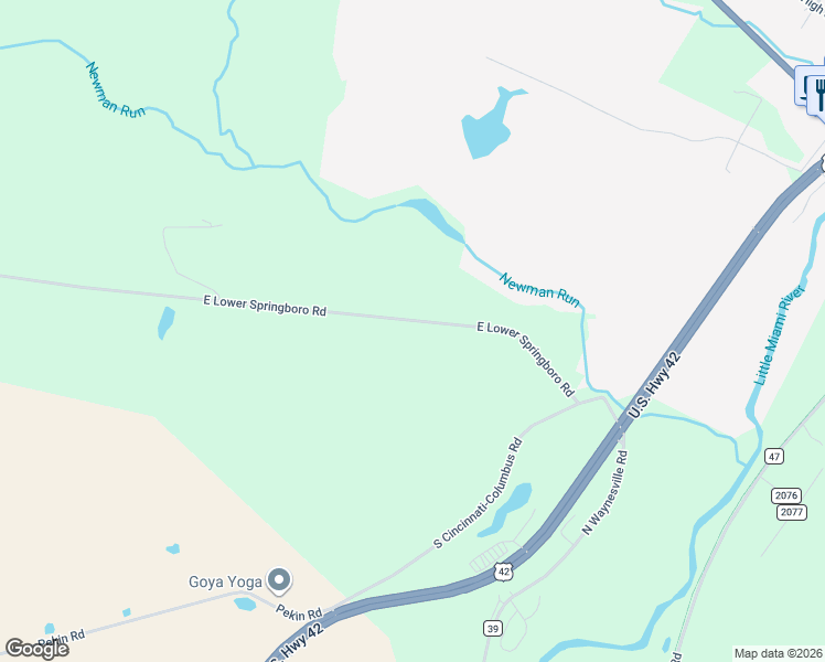 map of restaurants, bars, coffee shops, grocery stores, and more near 4699 East Lower Springboro Road in Waynesville