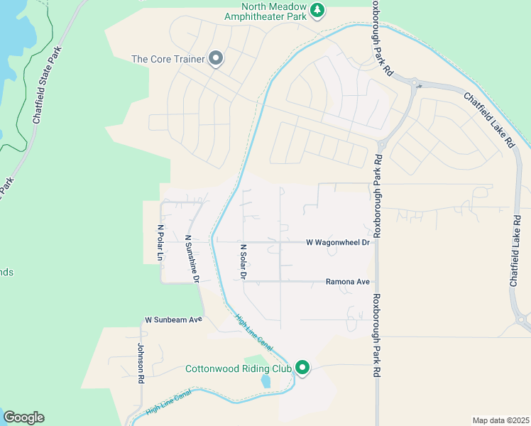 map of restaurants, bars, coffee shops, grocery stores, and more near 10895 Rampart Lane in Littleton