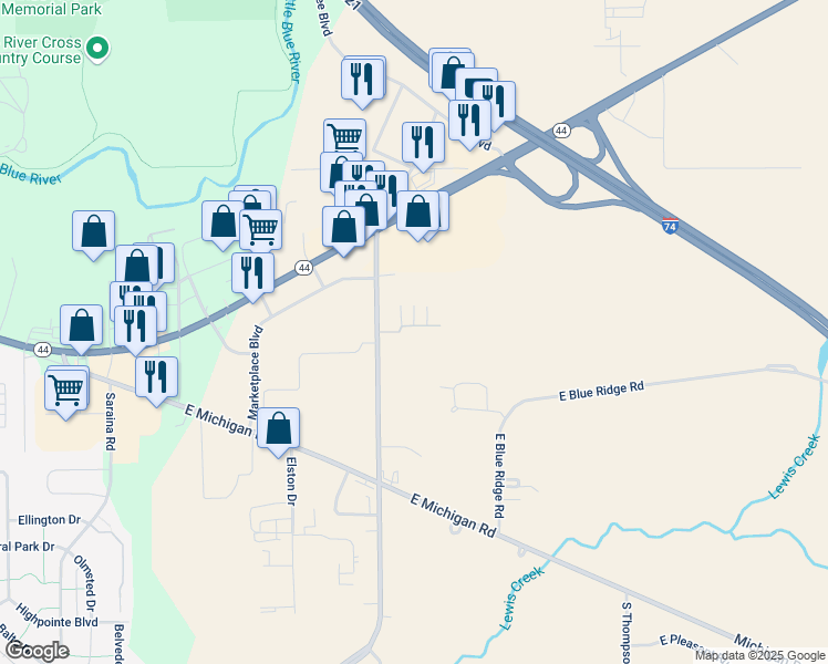 map of restaurants, bars, coffee shops, grocery stores, and more near 216 Progress Road in Shelbyville