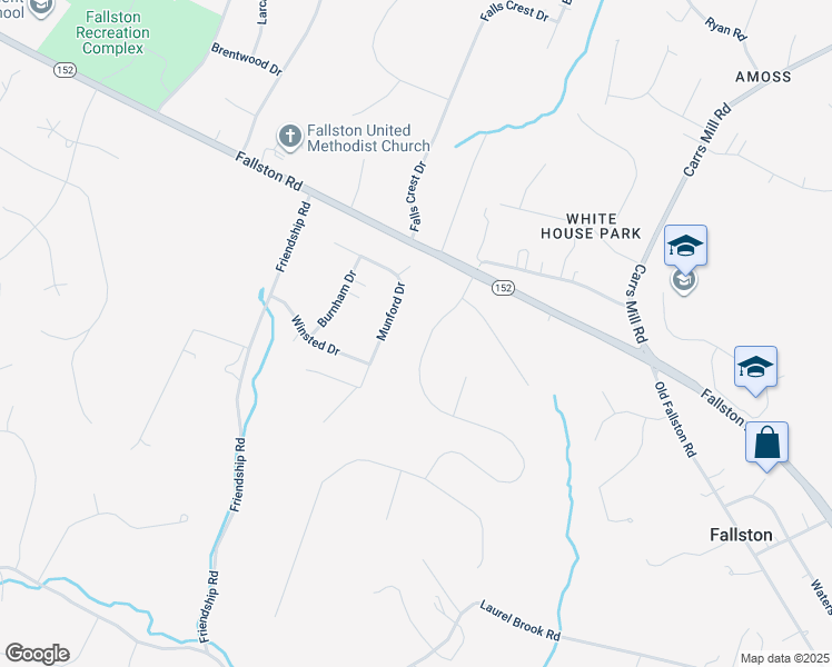 map of restaurants, bars, coffee shops, grocery stores, and more near 2410 Rochelle Drive in Fallston