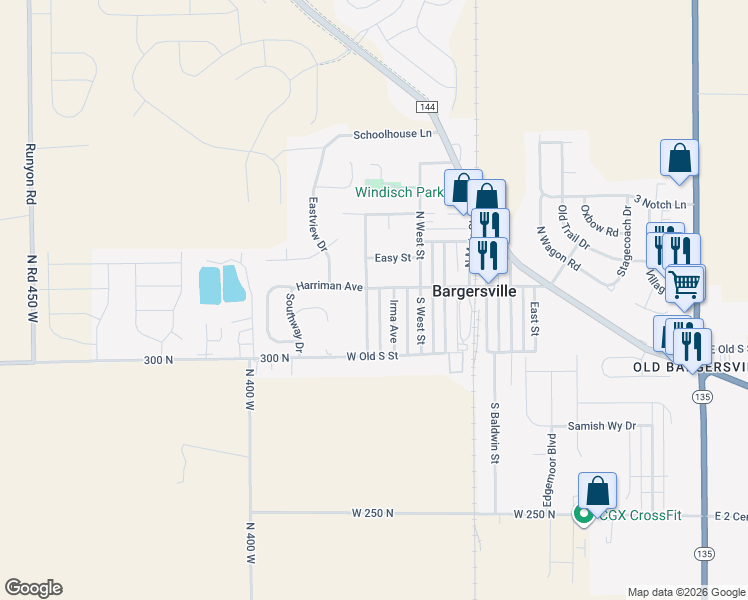 map of restaurants, bars, coffee shops, grocery stores, and more near 27 South Tresslar Avenue in Bargersville