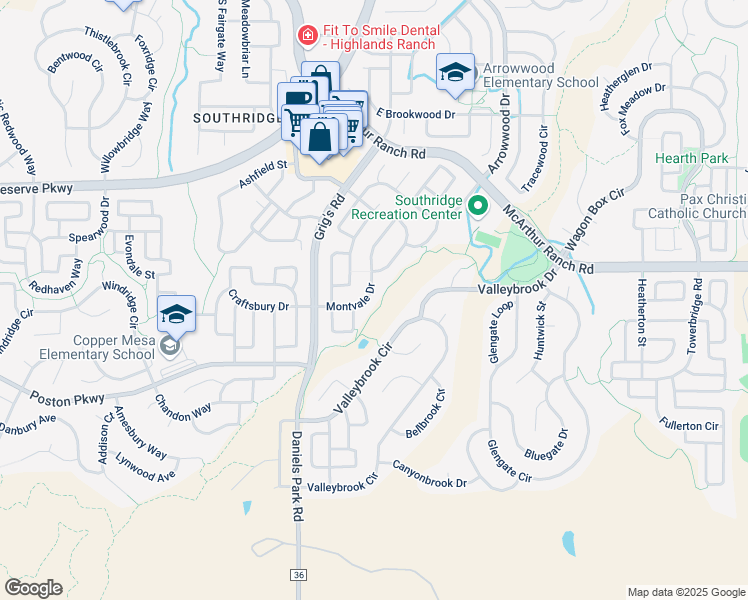 map of restaurants, bars, coffee shops, grocery stores, and more near 4968 Montvale Drive in Littleton