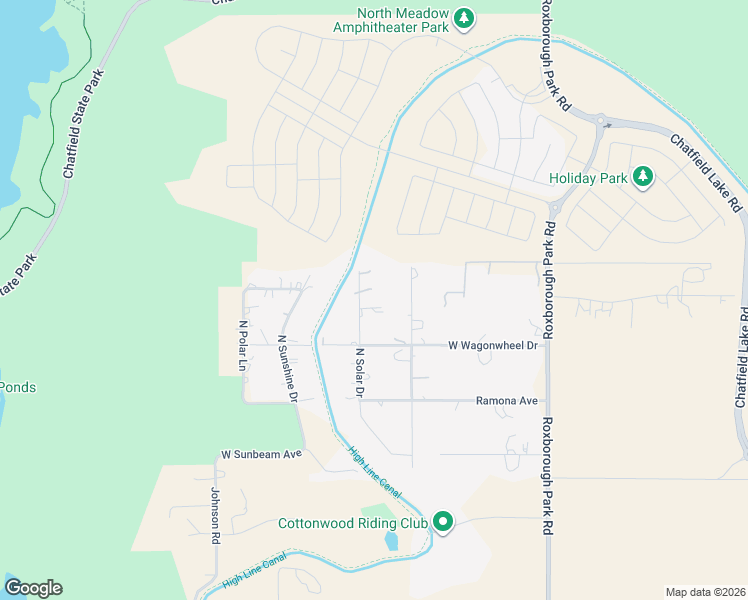 map of restaurants, bars, coffee shops, grocery stores, and more near 10895 Rampart Lane in Littleton