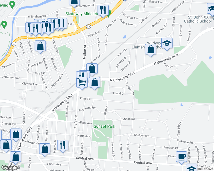 map of restaurants, bars, coffee shops, grocery stores, and more near 608 Richardson Drive in Middletown