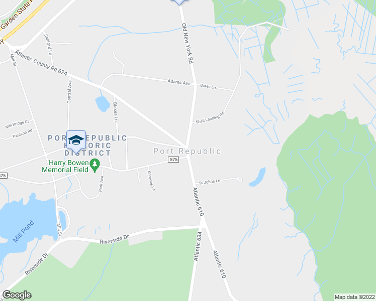 map of restaurants, bars, coffee shops, grocery stores, and more near 38 Smithville-Port Republic Road in Port Republic