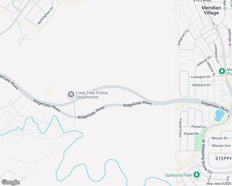 map of restaurants, bars, coffee shops, grocery stores, and more near RidgeGate Parkway in Parker