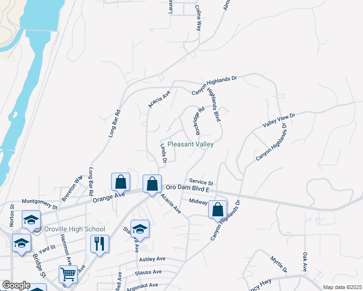 map of restaurants, bars, coffee shops, grocery stores, and more near 6 Coventry Court in Oroville
