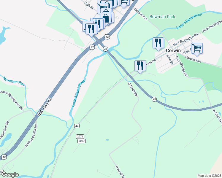 map of restaurants, bars, coffee shops, grocery stores, and more near 6291 Corwin Road in Waynesville