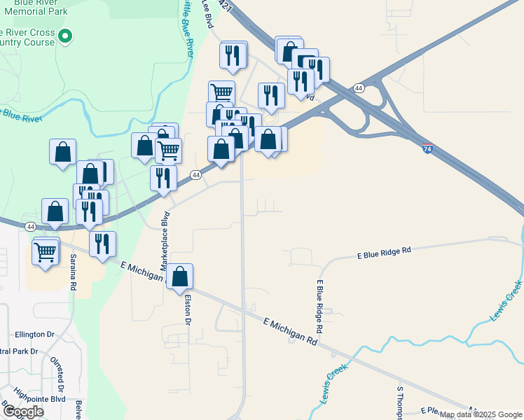 map of restaurants, bars, coffee shops, grocery stores, and more near 216 Progress Road in Shelbyville