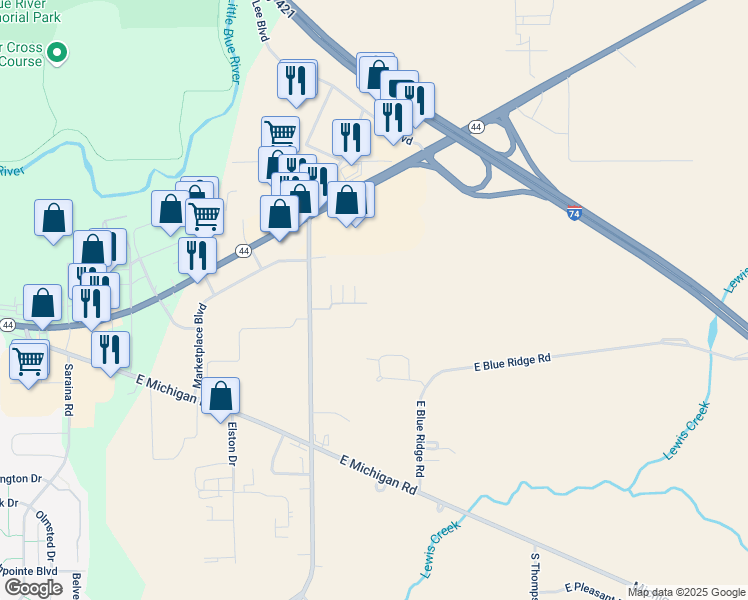 map of restaurants, bars, coffee shops, grocery stores, and more near 320 Progress Road in Shelbyville