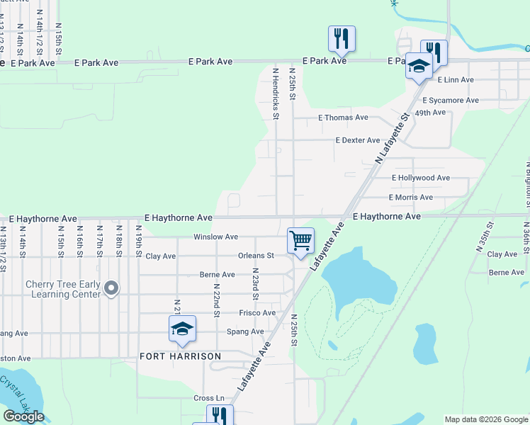 map of restaurants, bars, coffee shops, grocery stores, and more near 2280-2398 E Haythorne Ave in Terre Haute