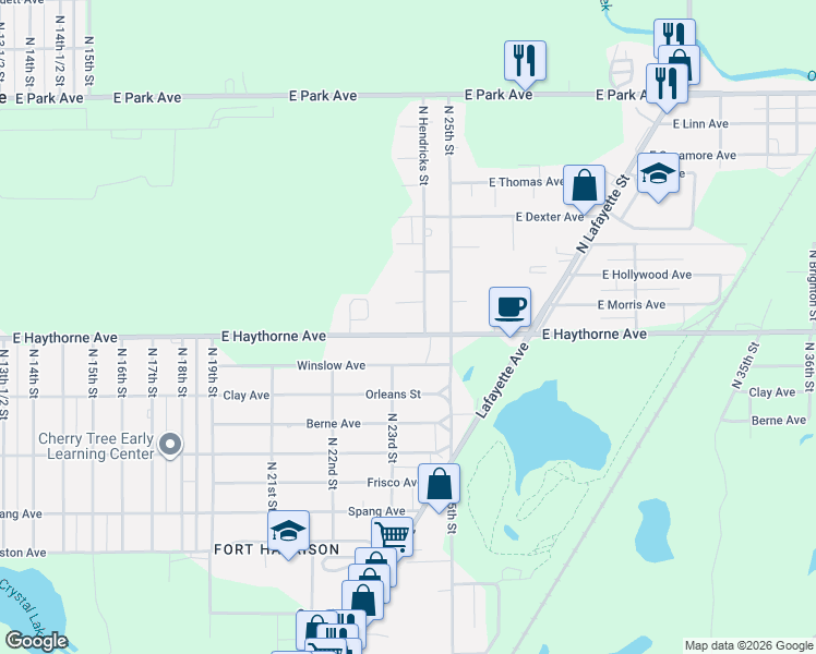 map of restaurants, bars, coffee shops, grocery stores, and more near 2280-2398 E Haythorne Ave in Terre Haute