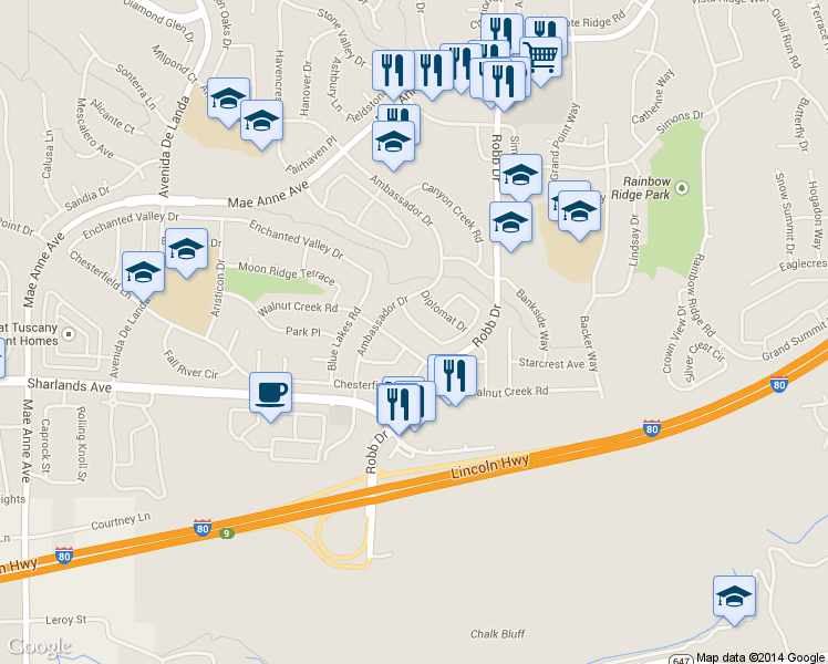 map of restaurants, bars, coffee shops, grocery stores, and more near 6224 Walnut Creek Road in Reno